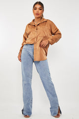 Camel Oversized Satin Shirt - Carine-Shirts