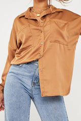 Camel Oversized Satin Shirt - Carine-Shirts