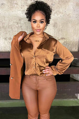 Camel Oversized Satin Shirt - Carine-Shirts