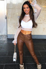 Camel PU Coated Skinny Jeans - Rachell-Jeans