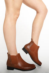 Camel PU Croc Low Ankle Chelsea Boots - Hope-Boots