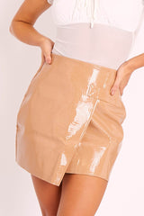 Camel PU Faux Croc Wrap Over Skirt - Enessa-Skirts