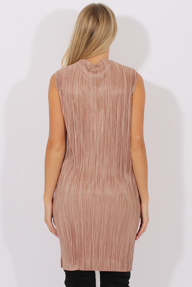 Camel Pleated Bodycon Midi Dress - Mistie-Dresses