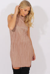 Camel Pleated Bodycon Midi Dress - Mistie-Dresses