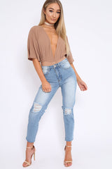 Camel Plunge Bodysuit - Florence-Bodysuits