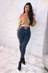 Camel Plunge Off Shoulder Cropped Sweatshirt - Zarah-Sweatshirts