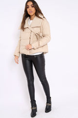 Camel Puffer Jacket with Tie Front - Lolamae-Jackets