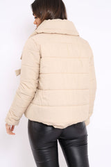 Camel Puffer Jacket with Tie Front - Lolamae-Jackets