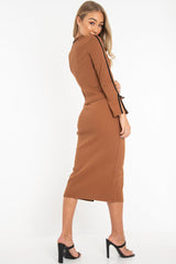 Camel Rib Contrast Piping Jumper Midi Skirt Co-Ord - Eloise-Co-ords