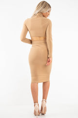 Camel Rib High Neck Midi Length Skirt Set - Zooey-Co-ords