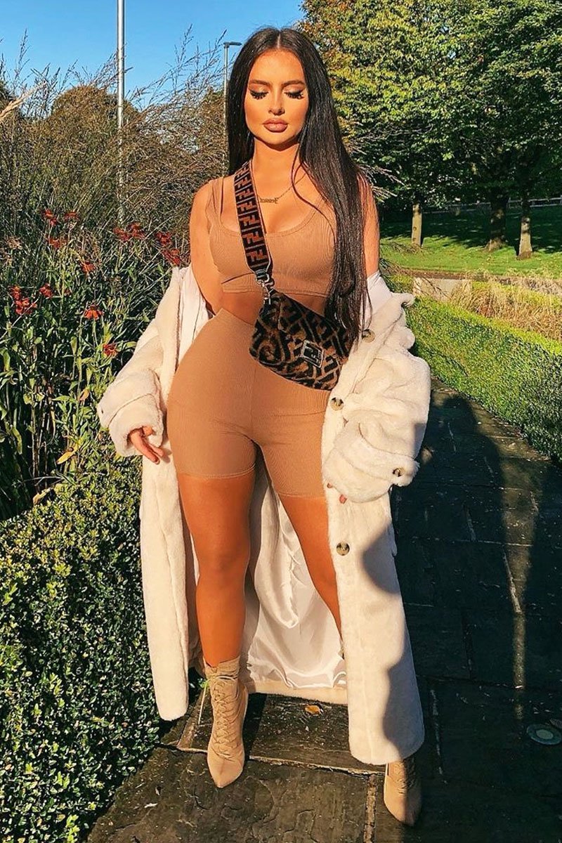 Camel Ribbed Crop Top and Cycling Shorts Co-ord - Renny-Co-ords