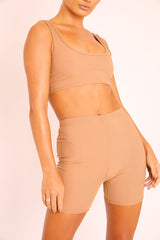 Camel Ribbed Crop Top and Cycling Shorts Co-ord - Renny-Co-ords