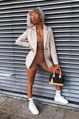 Camel Ribbed Crop Top and Cycling Shorts Co-ord - Renny-Co-ords