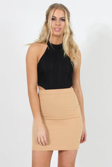 Camel Ribbed Midi Skirt - Rebecca-Skirts