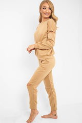 Camel Ripped Knee Cut Out Loungewear Set - Demmi-Loungewear