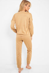 Camel Ripped Knee Cut Out Loungewear Set - Demmi-Loungewear