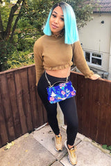 Camel Ruffle Hem Chunky Knit Crop Jumper - Alannah-Crop Jumper