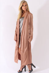 Camel Satin Belted Duster Jacket - Candice-Jackets