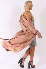Camel Satin Belted Duster Jacket - Candice-Jackets