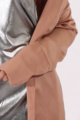 Camel Satin Belted Duster Jacket - Candice-Jackets