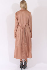 Camel Satin Belted Duster Jacket - Candice-Jackets