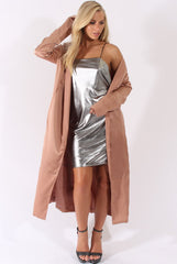 Camel Satin Belted Duster Jacket - Candice-Jackets