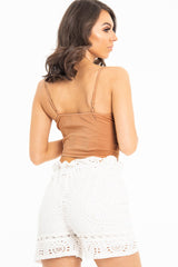 Camel Shirred Cup Sleeveless Crop Top - Divya-Crop Tops