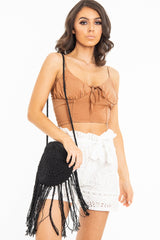 Camel Shirred Cup Sleeveless Crop Top - Divya-Crop Tops