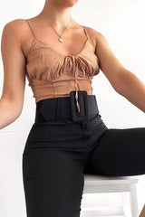 Camel Shirred Cup Sleeveless Crop Top - Divya-Crop Tops