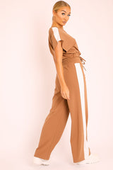 Camel Side Stripe Drawstring Top and Trousers Co-ord - Jadah-Co-ords