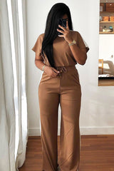 Camel Side Stripe Drawstring Top and Trousers Co-ord - Jadah-Co-ords