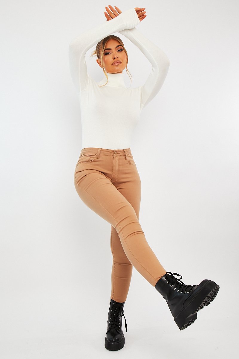 Camel Skinny Stretch Denim Jeans - Maeva-Jeans