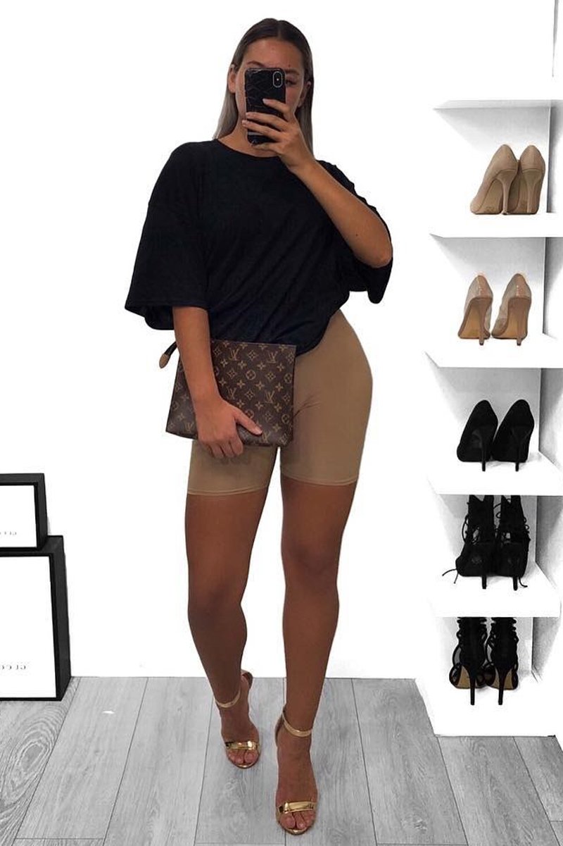 Camel Slinky Bodycon Cycle Shorts - Elliana-Shorts