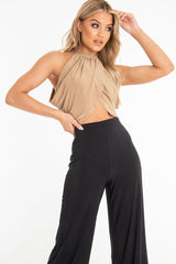 Camel Slinky Halterneck Wrap Top - Giovanna-Crop Tops