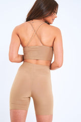 Camel Slinky Plunge Bralet - Bobbi-Crop Tops