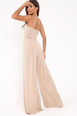 Camel Slinky Plunge Front split leg Jumpsuit - Rutha-Jumpsuits