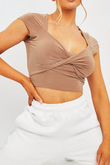 Camel Slinky Twist Front Crop Top - Diane-Crop Tops