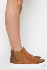 Camel Snakeskin Diamante High Top Trainers - Kaia-Trainers