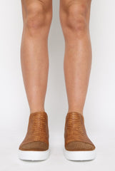 Camel Snakeskin Diamante High Top Trainers - Kaia-Trainers