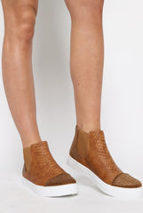 Camel Snakeskin Diamante High Top Trainers - Kaia-Trainers