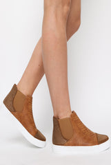 Camel Snakeskin Diamante High Top Trainers - Kaia-Trainers