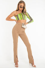 Camel Split Front Flared Trousers - Florie-Trousers