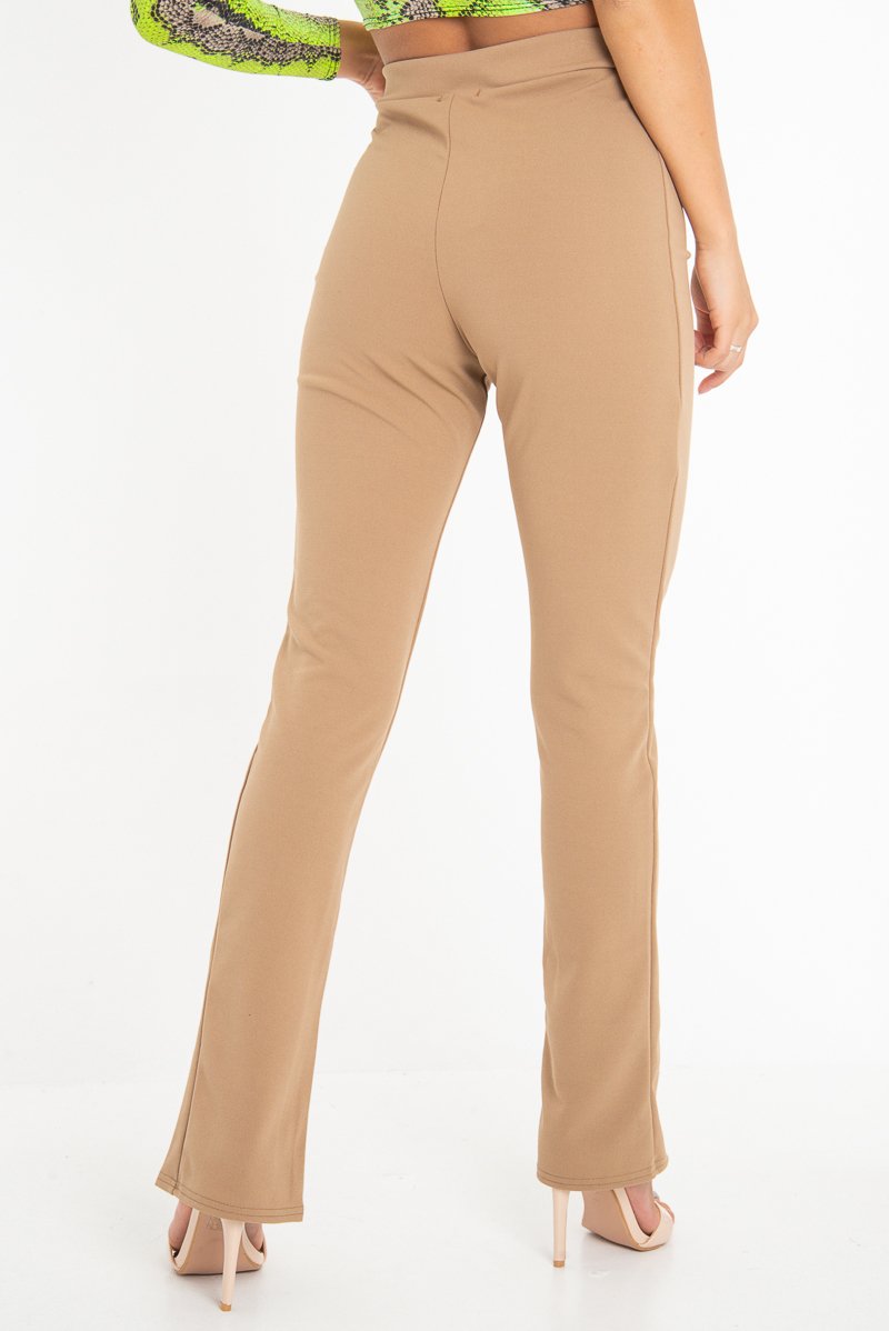 Camel Split Front Flared Trousers - Florie-Trousers