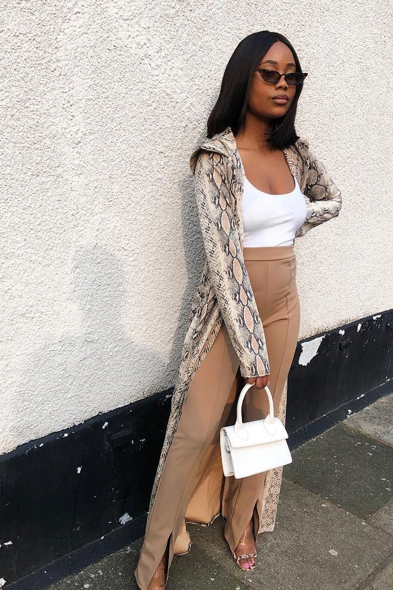 Camel Split Front Flared Trousers - Florie-Trousers