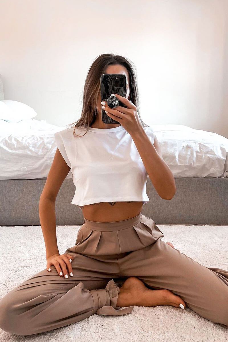 Camel Straight Leg Ankle Tie Trouser - Darby-Trousers