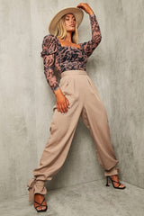 Camel Straight Leg Ankle Tie Trouser - Darby-Trousers