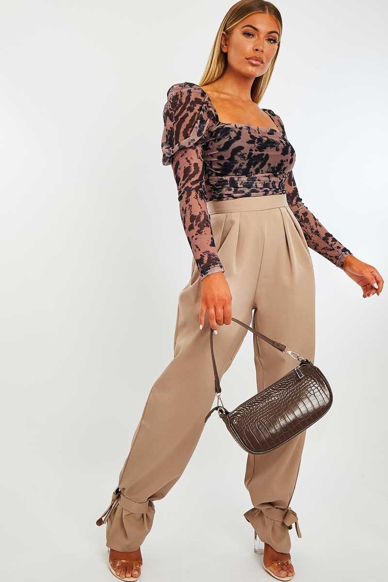 Camel Straight Leg Ankle Tie Trouser - Darby-Trousers