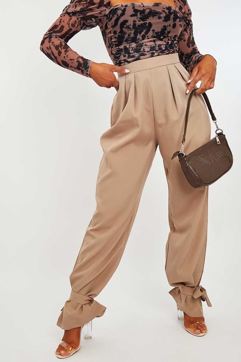 Camel Straight Leg Ankle Tie Trouser - Darby-Trousers