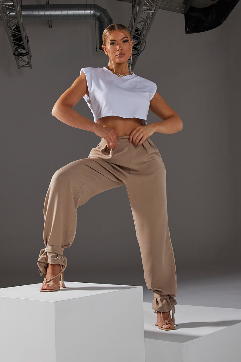Camel Straight Leg Ankle Tie Trouser - Darby-Trousers