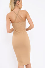 Camel Strap Bra Cup Detail Midi Dress - Helsa-Dresses